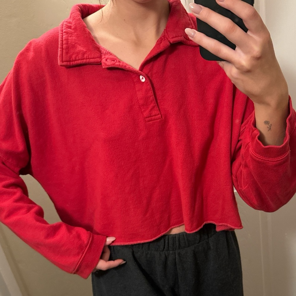Brandy Melville red cropped sweater with collar